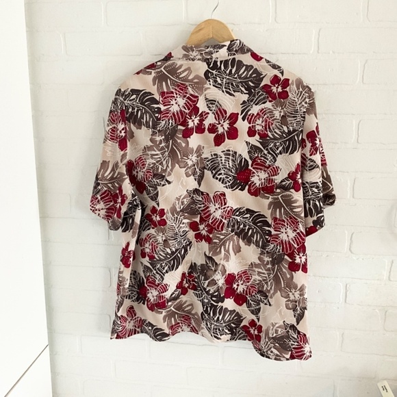 Vintage Button down shirt Alia Aloha Hawaii Tropical Cream Oatmeal Red wine 18 - Picture 6 of 9